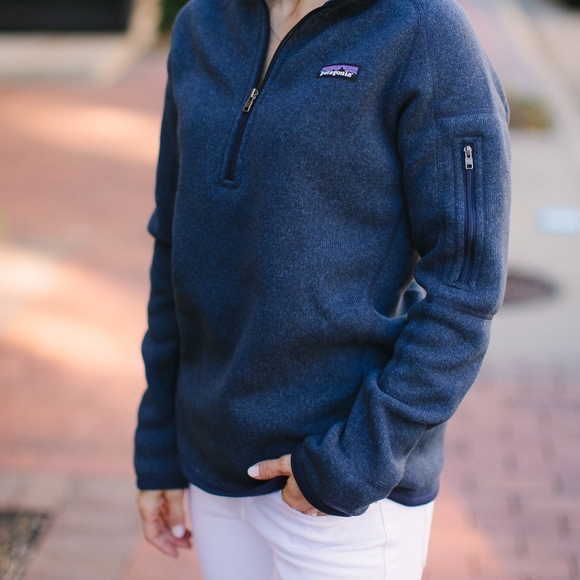 Patagonia Tops - Patagonia XL Sweater 1/4 zip Navy w/ sleeve zipper pullover sweatshirt top.